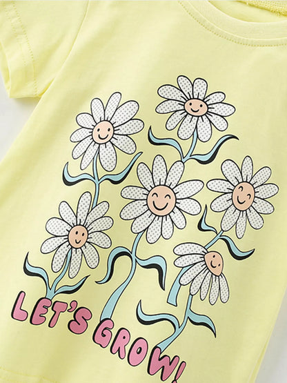 Children's Cute Daisy Print Graphic Sleeve T-Shirt