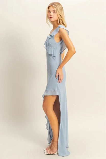 HYFVE Chiffon Ruffle Trim Midi Dress