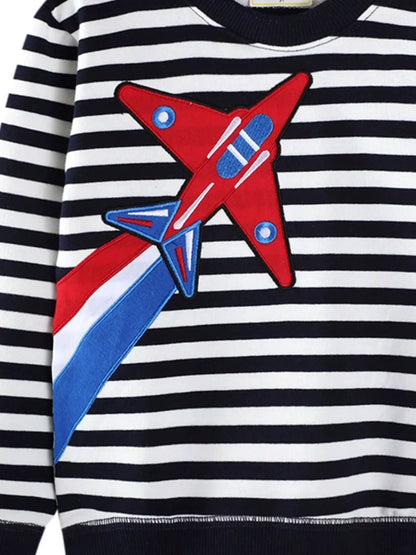 Children's Striped Airplane Applique Crewneck Sweatshirt
