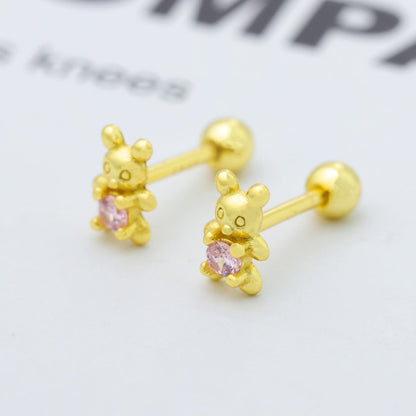 925 Sterling Silver Bear Stud Earrings