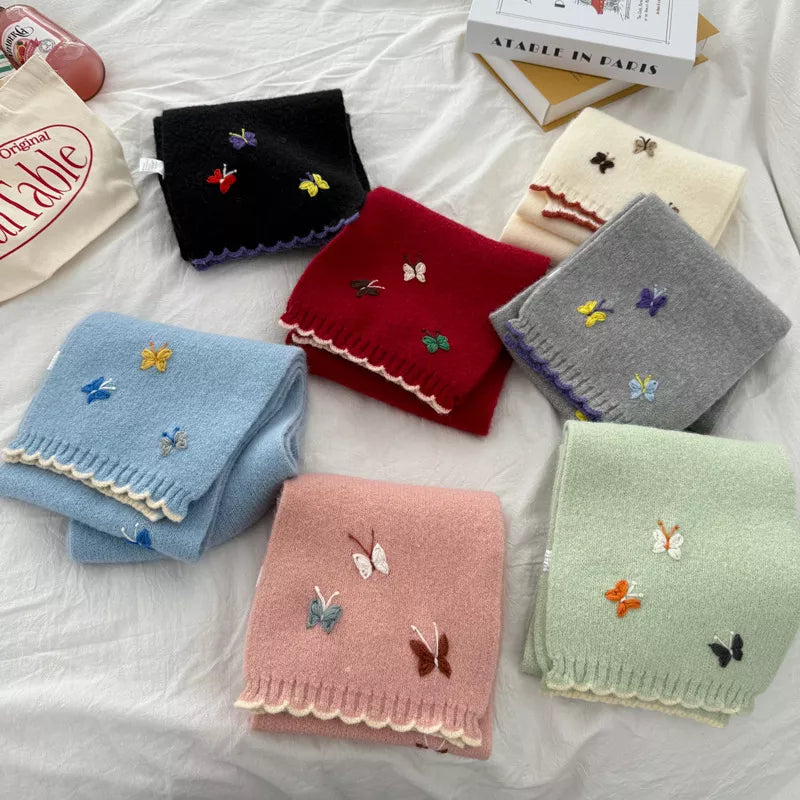 Butterfly Embroidered Knitted Scarf