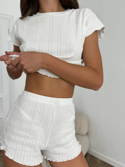 Ribbed Knit Short Sleeve Top and Shorts Lounge Set