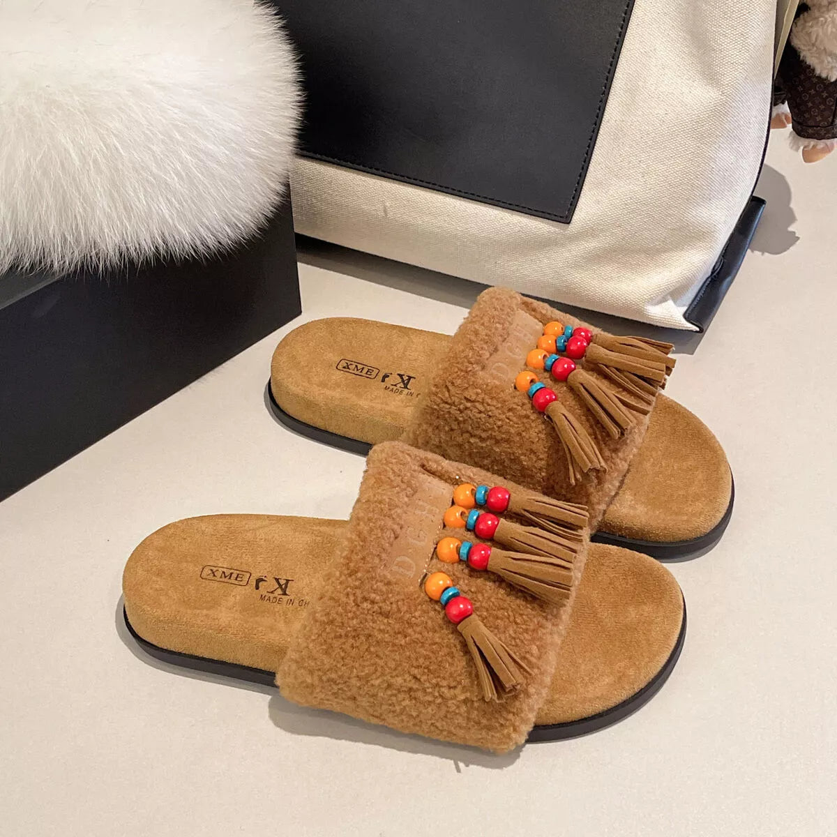Tassel Open Toe Slippers