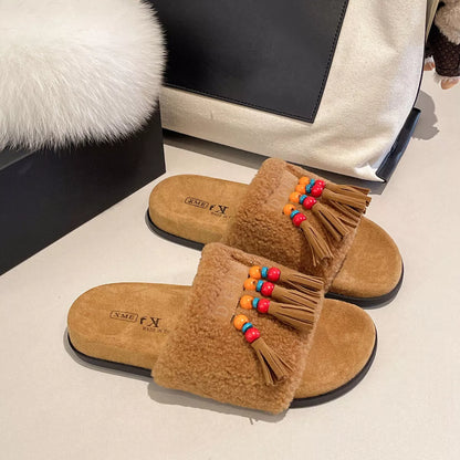 Tassel Open Toe Slippers