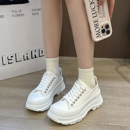 Lace Up Round Toe Platform Sneakers