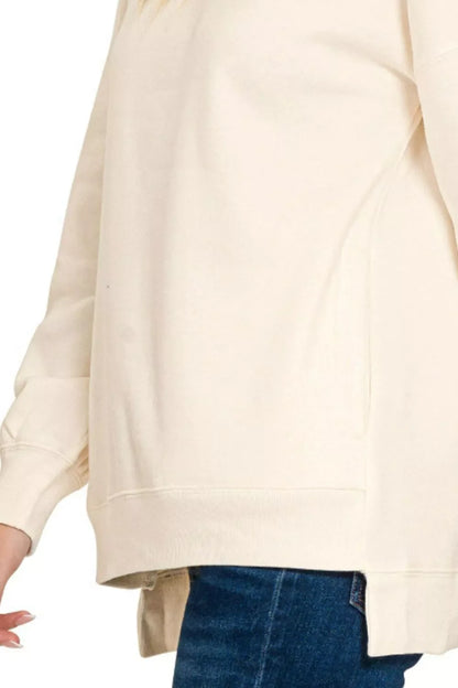 Zenana Full Size Fleece Hi-low Boyfriend Sweatshirts with Pockets Plus Size