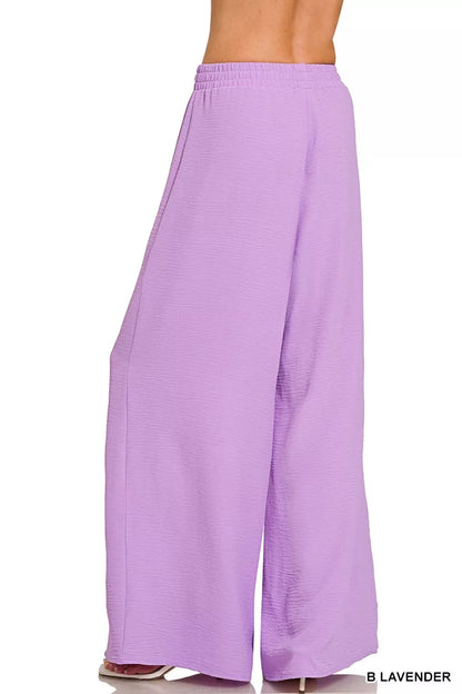 Zenana Woven Airflow Twisted Top & Wide Leg Pants Set