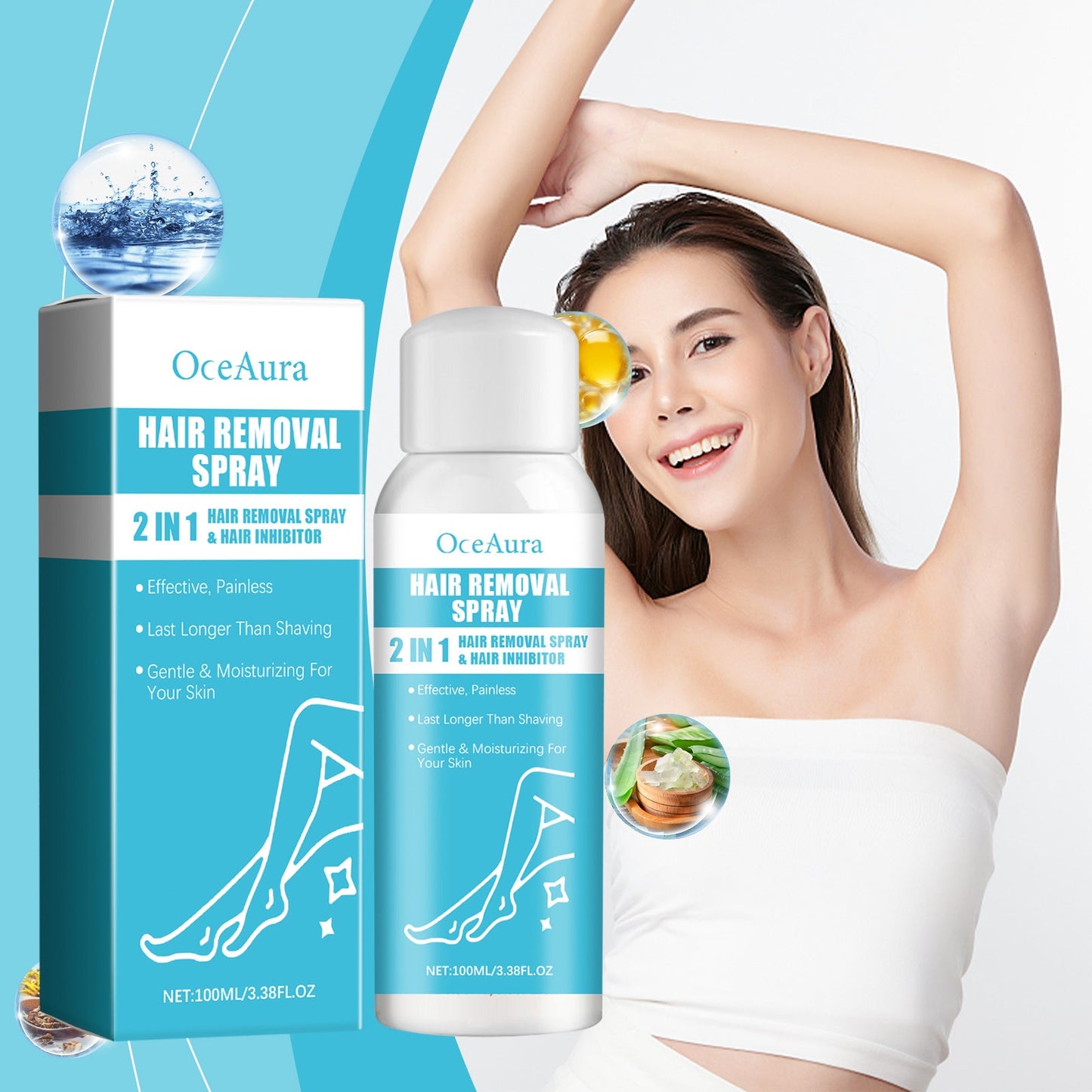 OceAura Hair Removal Spray Refreshing Moisturizing Gentle Smooth Hand Hair Leg Hair Skin Gentle Formula Hair Removal Spray