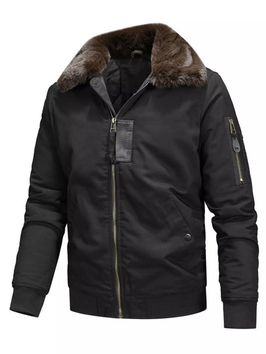 Men's Full Size Vintage Fur Collar Zip Up Jacket Plus Size
