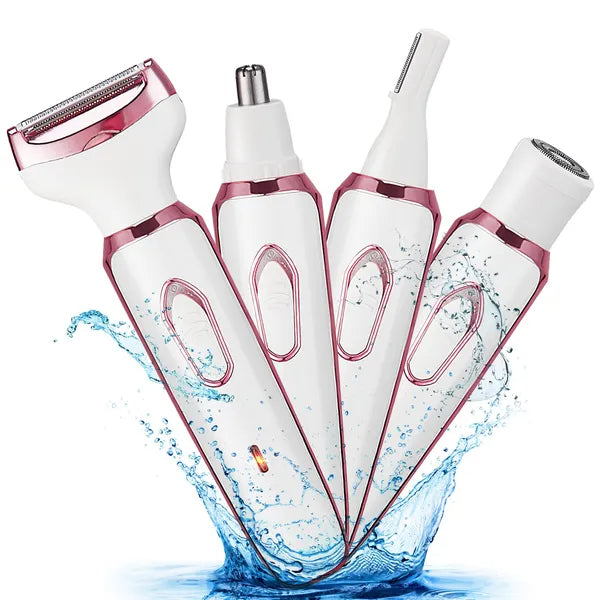 4 In 1 Electric Razor For Women Painless Grooming Kit Rechargeable Eyebrow Nose Hair Pubic Hair Bikini Trimmer Face Shaver