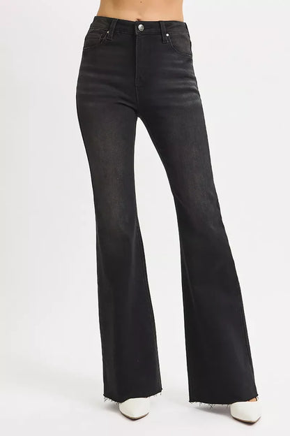 RISEN Full Size High Rise Flare Raw Cut Hem Jeans Plus Size
