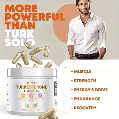Turkesterone & Tongkat Ali Supplement , 60 Vegan Capsules, Lean Muscle Growth, Stamina Boost & Muscle Recovery