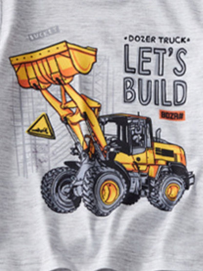 Children's Bulldozer Print Casual Tee and Shorts Set