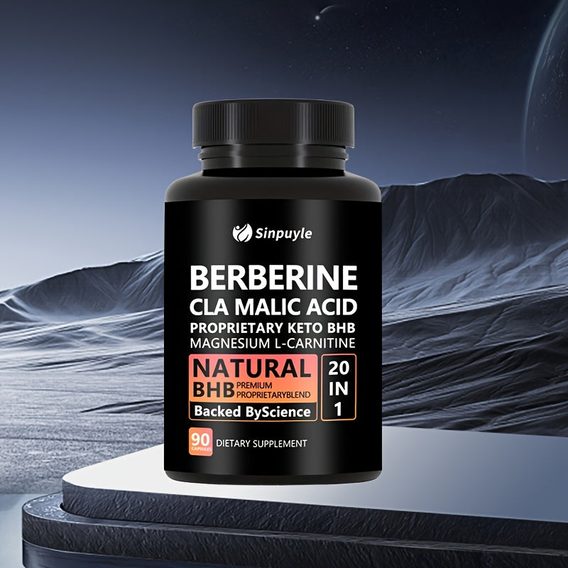 Berberine 20 In 1 Keto BHB Supplement - CLA, Malic Acid & L-Carnitine For Metabolism & Energy Support, 90 Capsules