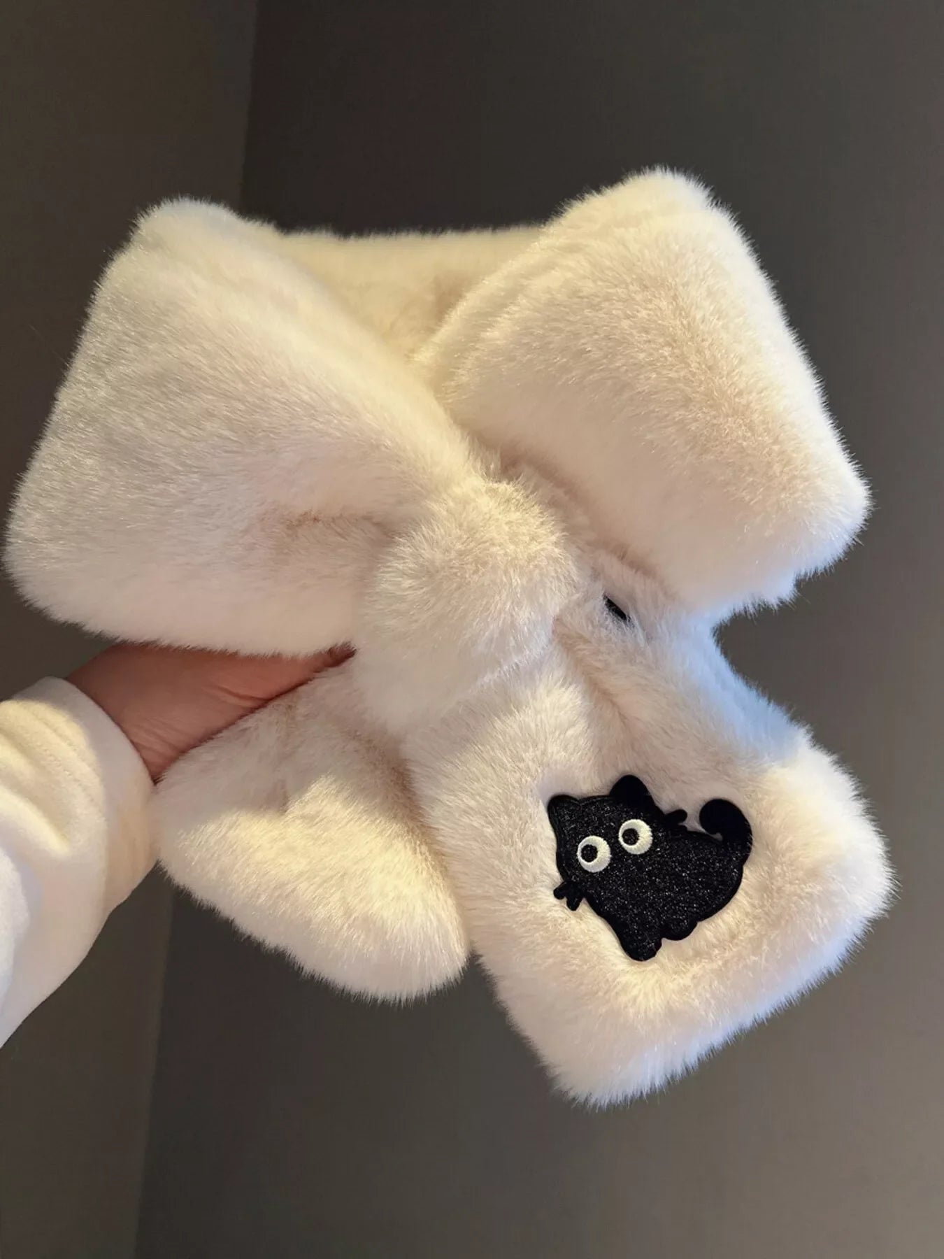 Cat Embroidered Plush Scarf