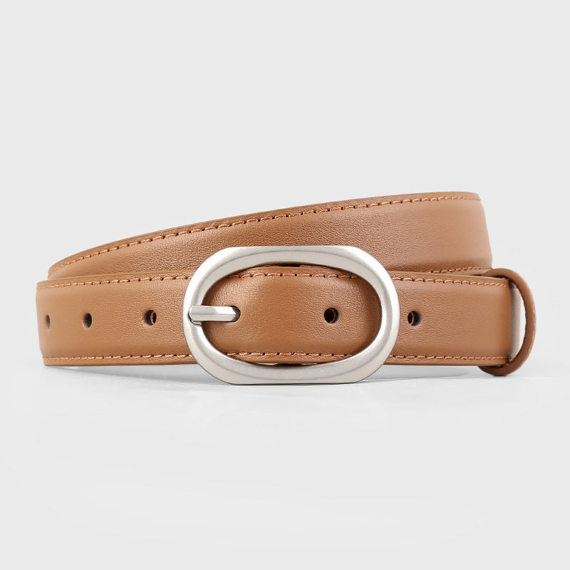 Oval Buckle Leather Belt