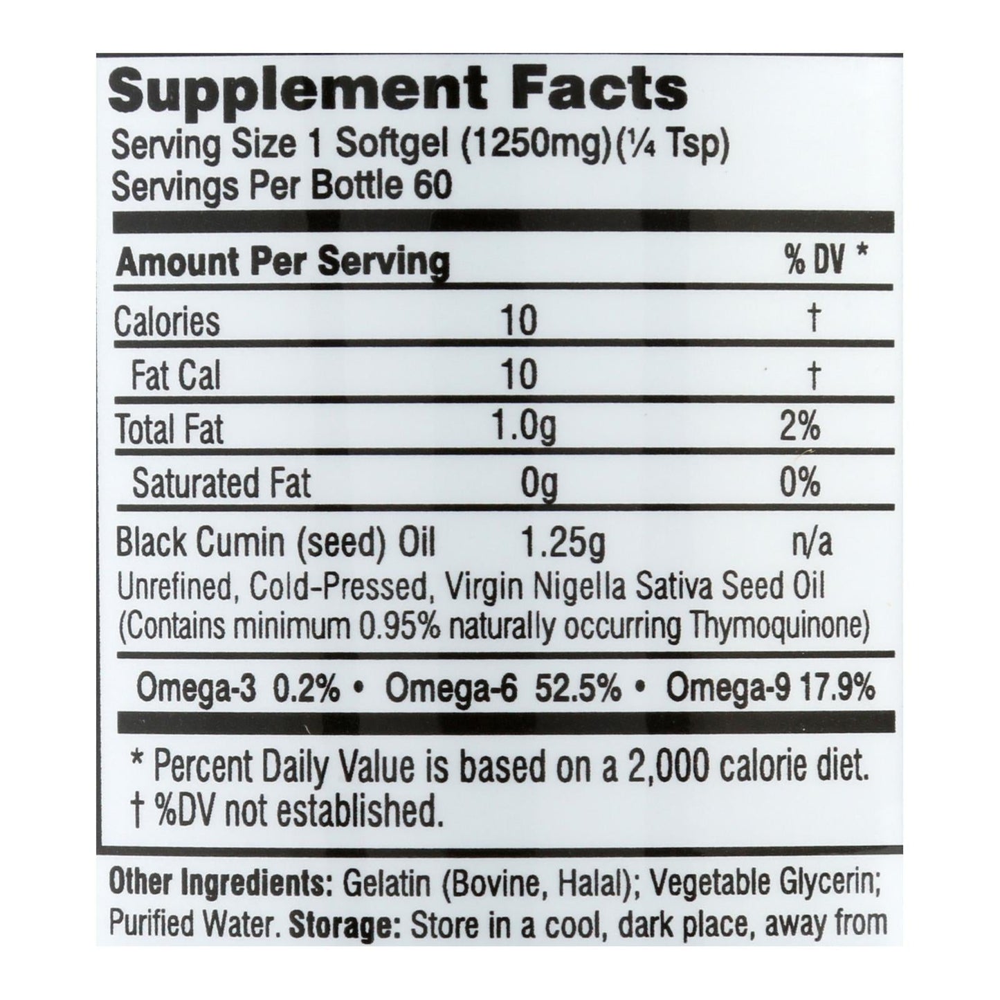 Premium Black Seed Oil Softgels – 1250mg - Amazing Herbs - Natural Capsules for Wellness (60 Softgels)