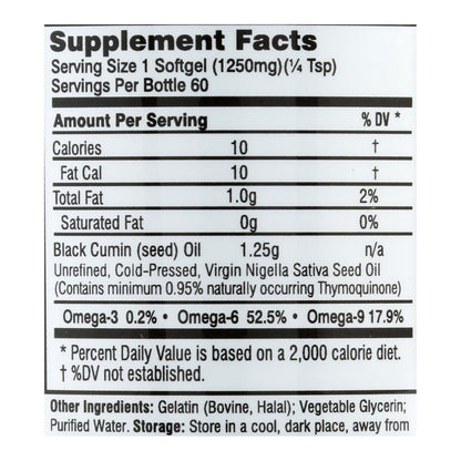 Premium Black Seed Oil Softgels – 1250mg - Amazing Herbs - Natural Capsules for Wellness (60 Softgels)