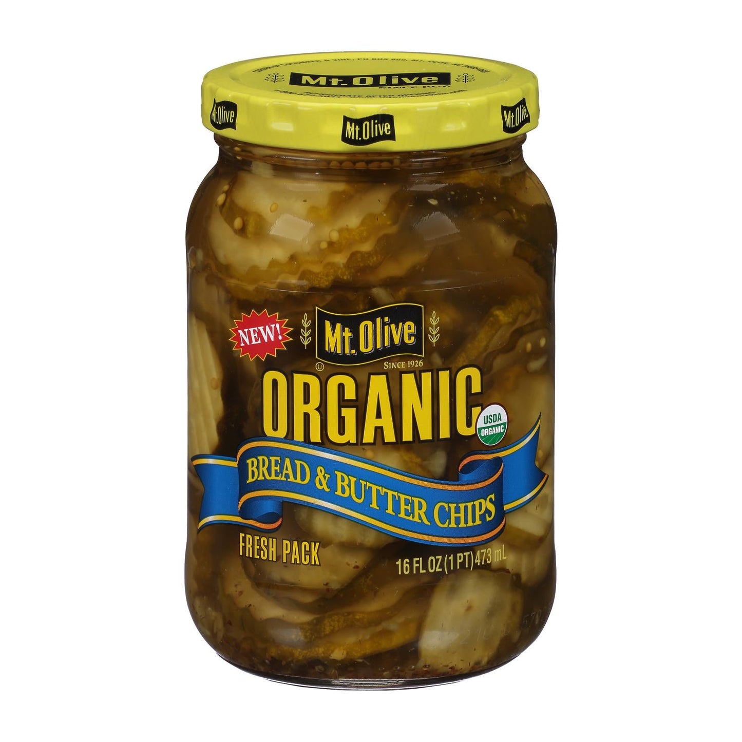 Mt. Olive Organic Bread and Butter Pickle Chips, 16 Fl Oz (Case of 6)