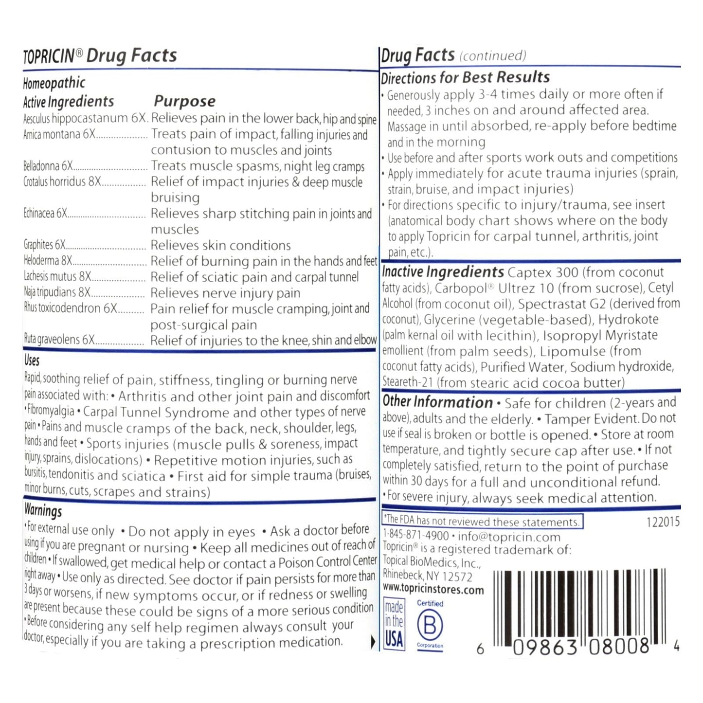 Topricin Anti-Inflammatory Pain Relief & Healing Cream, 8 Oz.