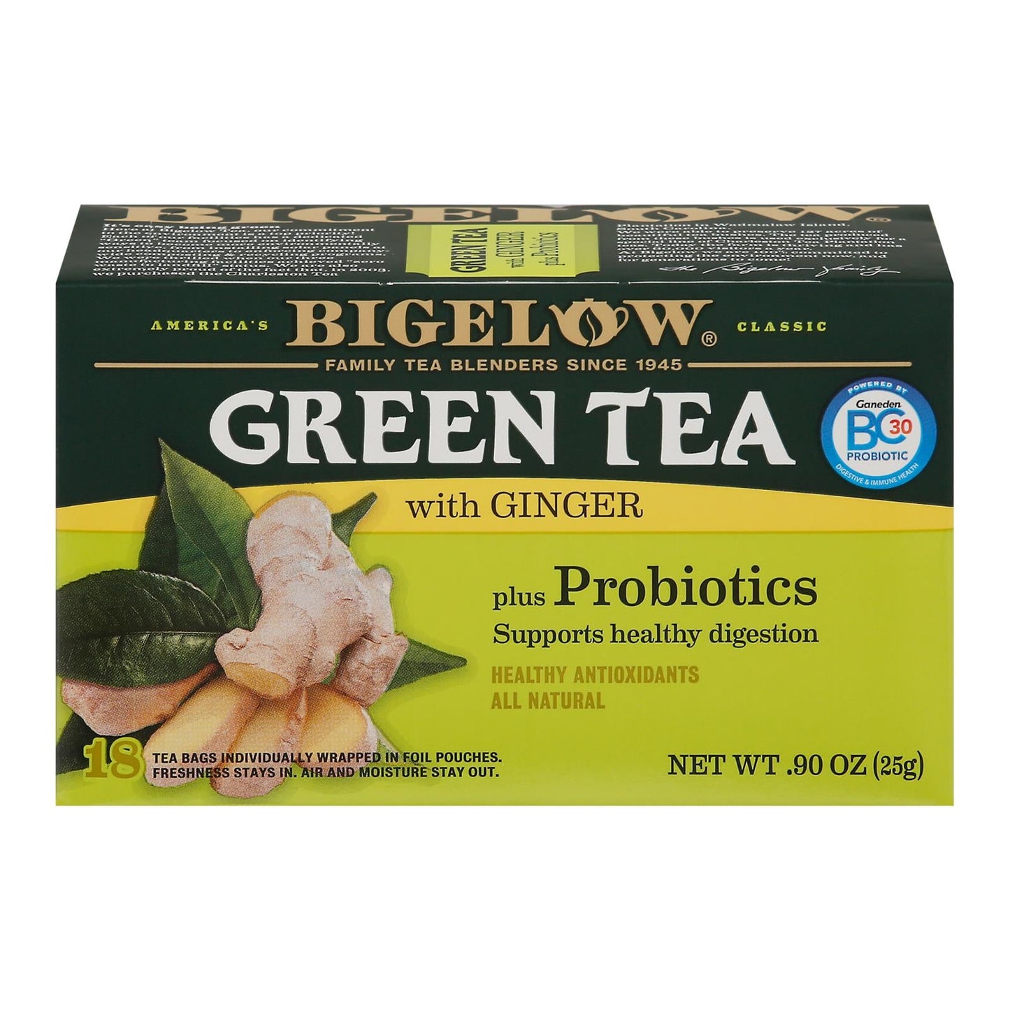 Bigelow Green Tea with Ginger, 18 Tea Bags, Case of 6