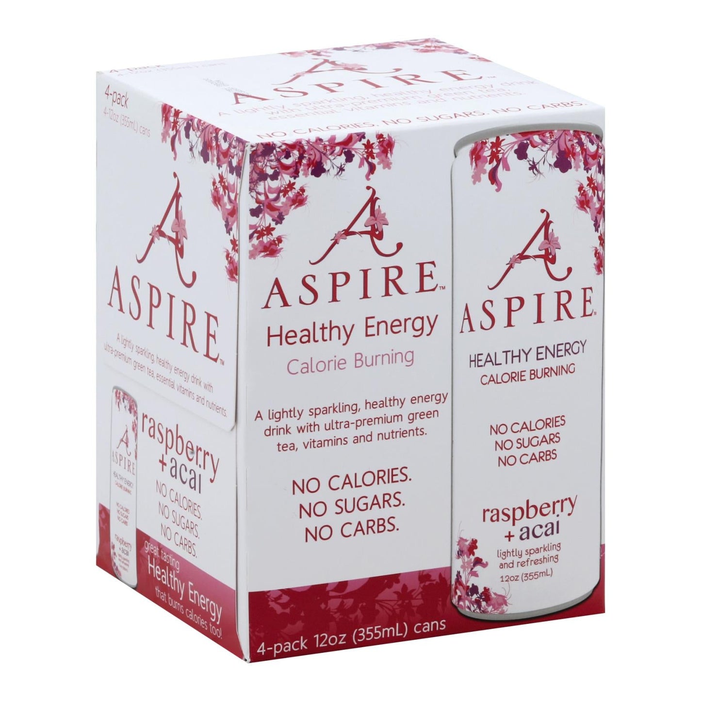Aspire Healthy Energy Drink, Sparkling Raspberry Acai, Case of 24x12 oz