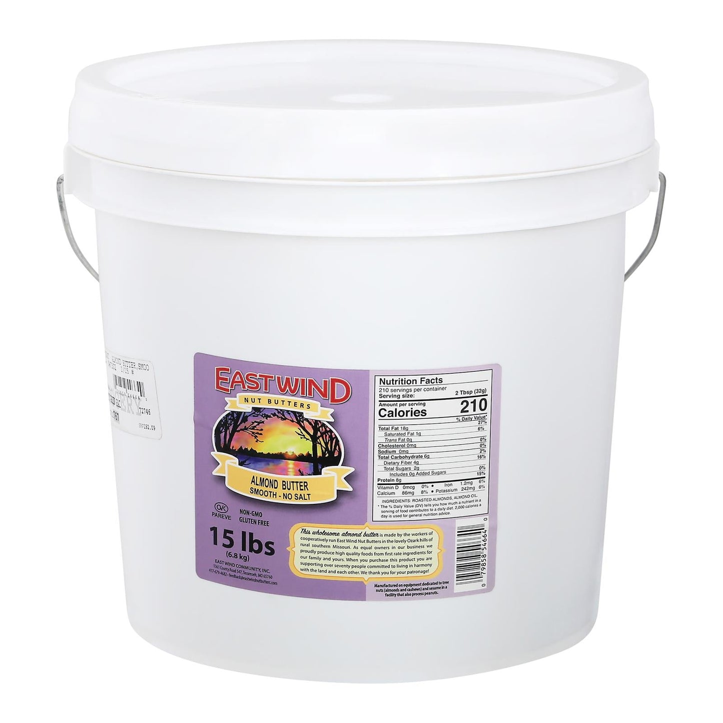 East Wind Almond Butter - Smooth - 15 Lb Tub - Creamy, Vegan, No Stir, Gluten-Free