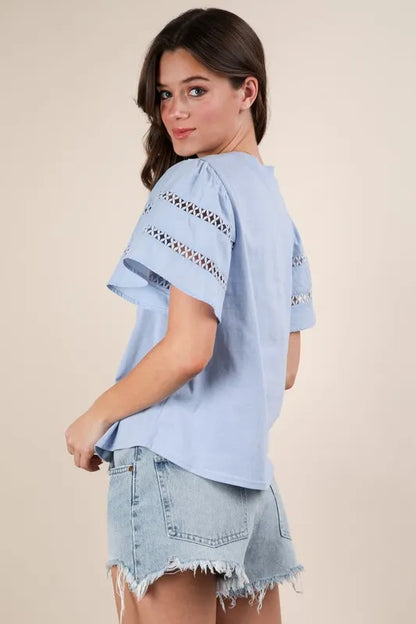 VERY J Lace Trim Sleeve Top