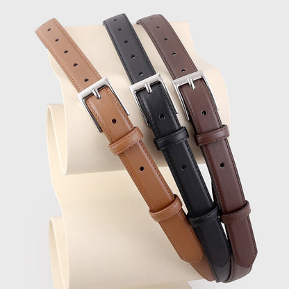 Classic Leather Skinny Belt with Silver Buckle
