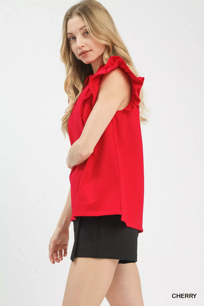 Umgee Ruffle Sleeve V-Neck Top