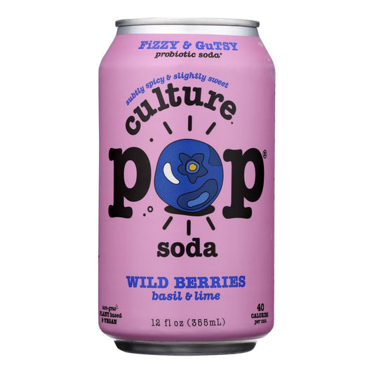 Culture Pop Soda - Wild Berries Flavor, Case of 6 - 4/12 Fl Oz Cans