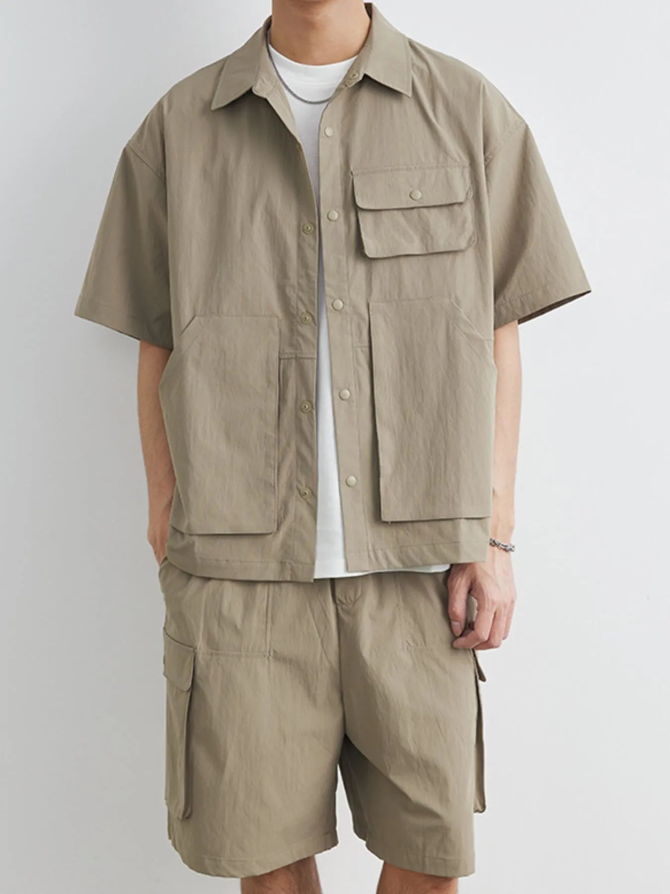 Men's Plus Size Button Up Short Sleeve Shirt and Shorts Set