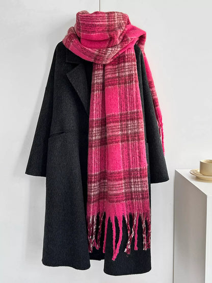 Fuzzy Plaid Fringe Scarf