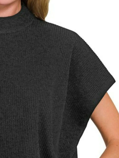 Zenana Viscose Mock Neck Short Sleeve Boxy Sweater