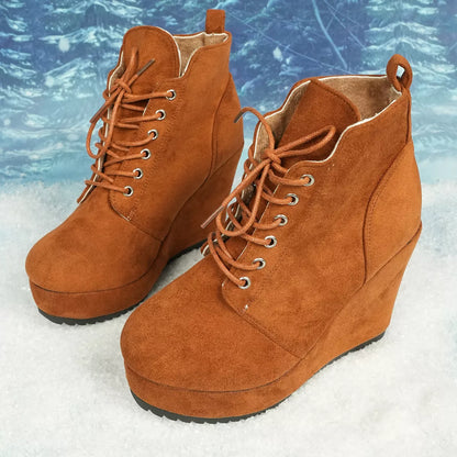 Lace-Up Wedge Ankle Boots