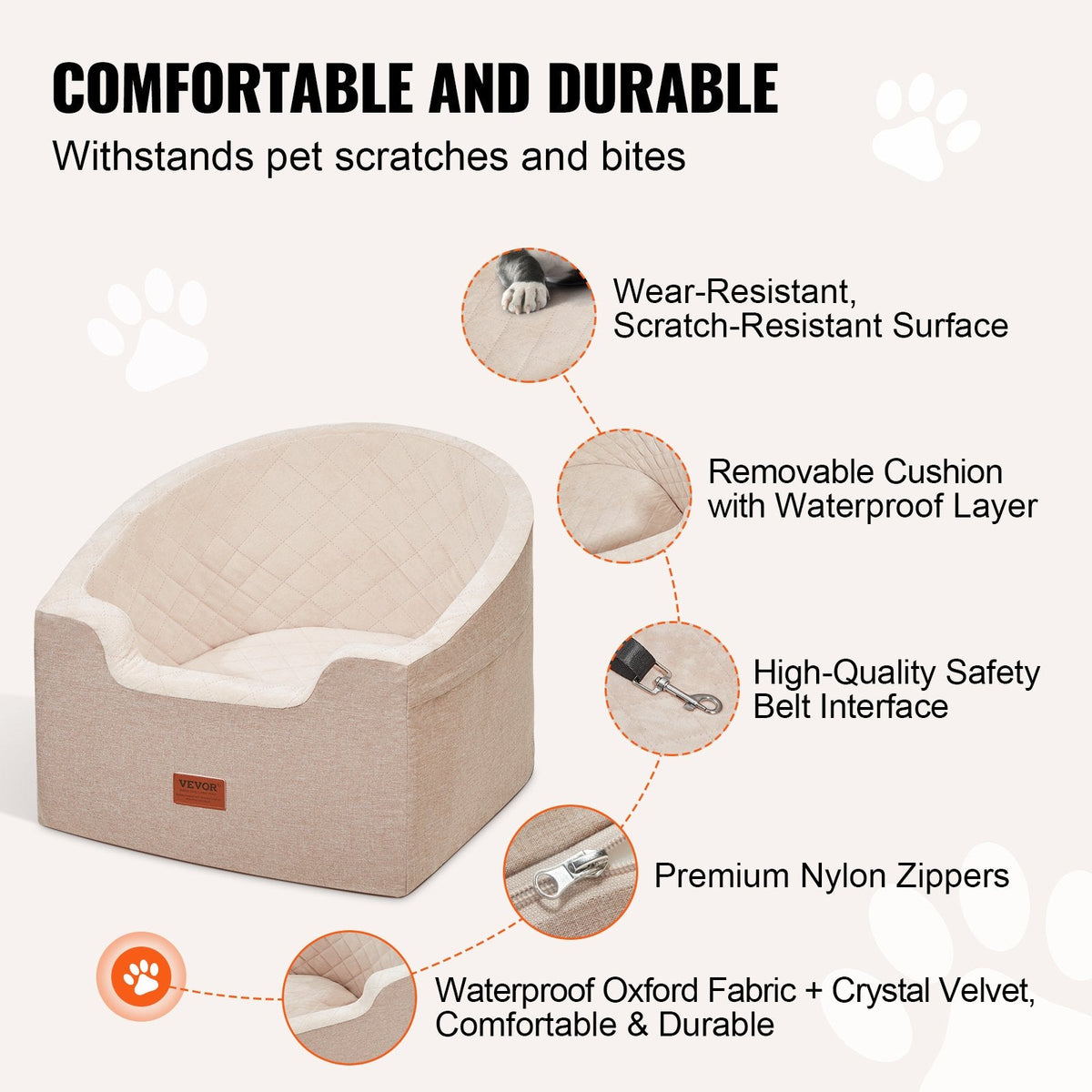 VEVOR Dog Booster Car Seat Pet Car Seat For Small Medium Dog Up To 55 Lbs Brown