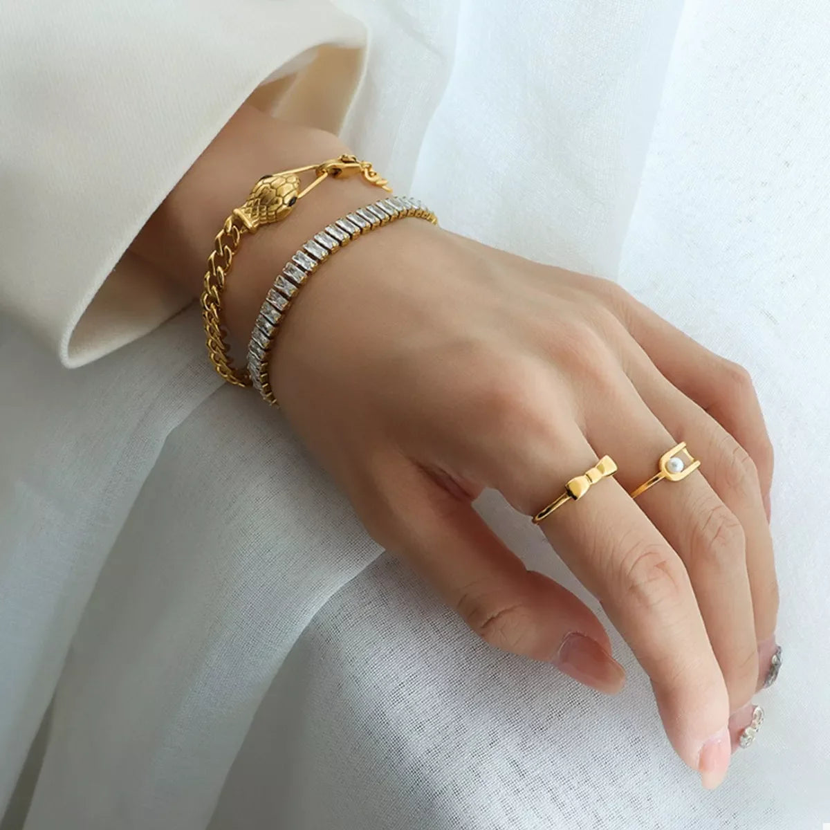 Titanium Steel Zircon Snake Bracelet