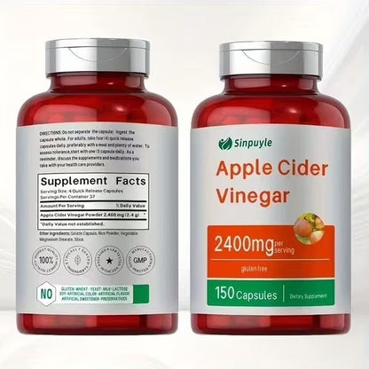 Apple Cider Vinegar Capsules 2400mg - 150 Capsules, Gluten-Free, Digestion & Weight Management Support