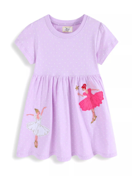 Children's Ballerina Embroidered Round Neck Dress