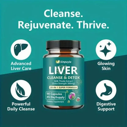Liver Support Supplement 20-in-1 Detox Formula - Extra Strength Milk Thistle 300mg, 90 Capsules