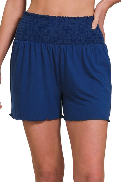 Zenana Elastic Waist Smocked Shorts