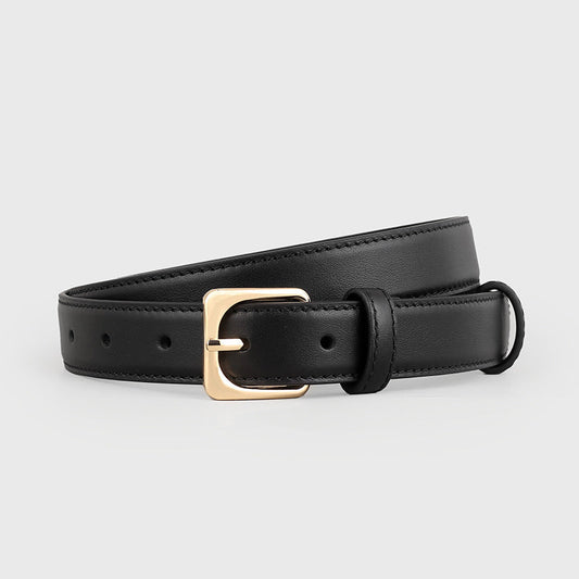 Classic Leather Belt with Golden Buckle