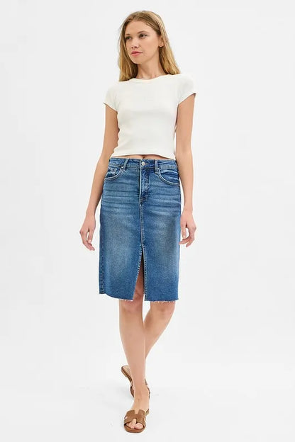 RISEN Full Size High Rise Front Slit Pencil Skirts Plus Size