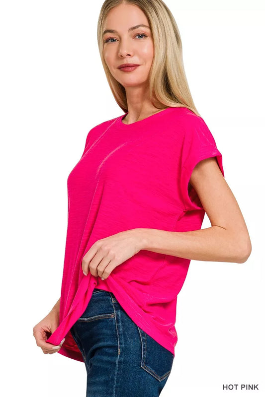 Zenana Slub Cuffed Sleeve Tee