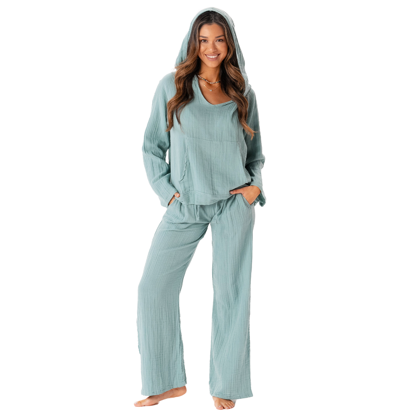 Aqua Cotton Cabana Pants