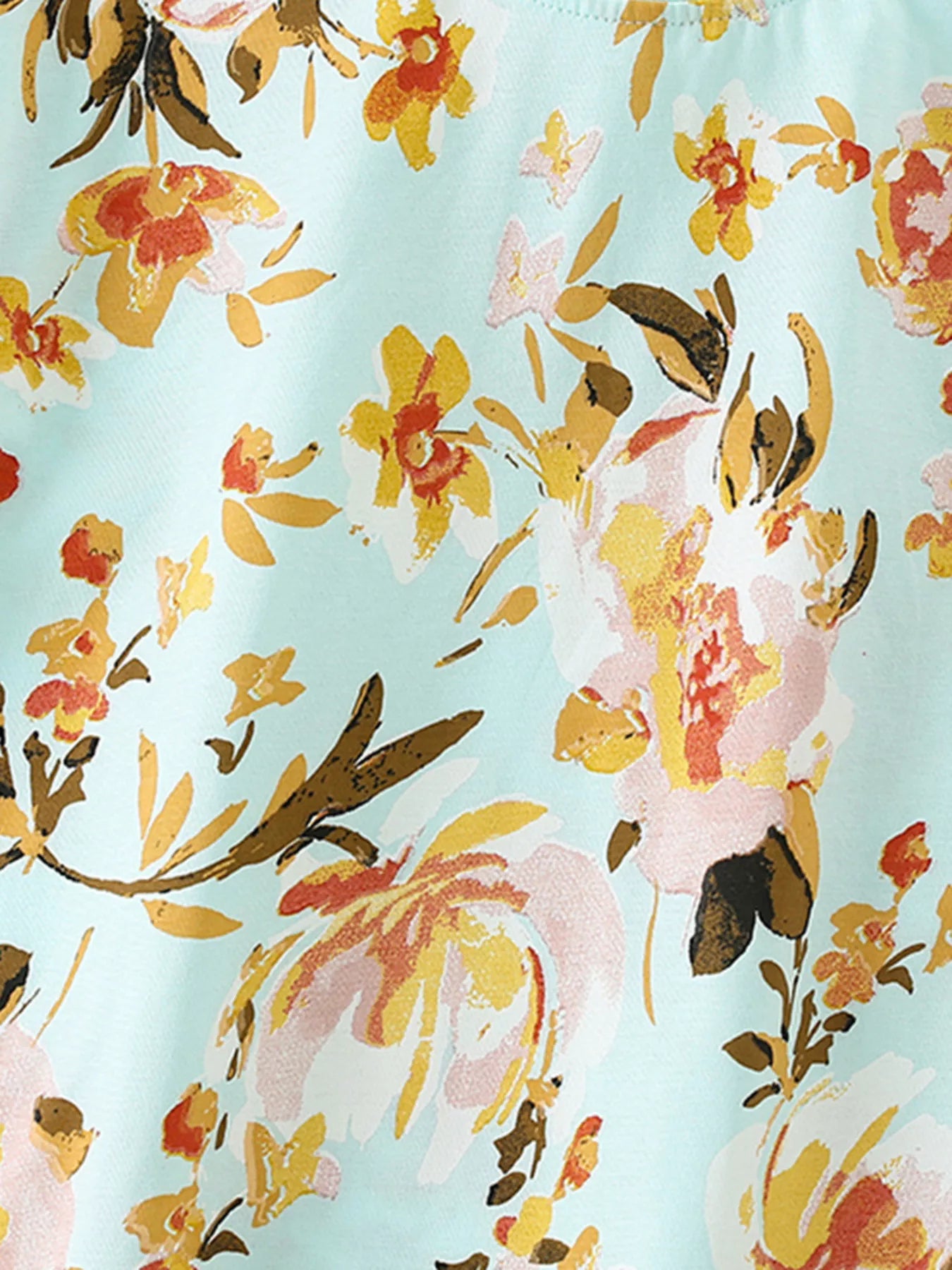 Children's Floral Print Round Neck Top and Shorts Set