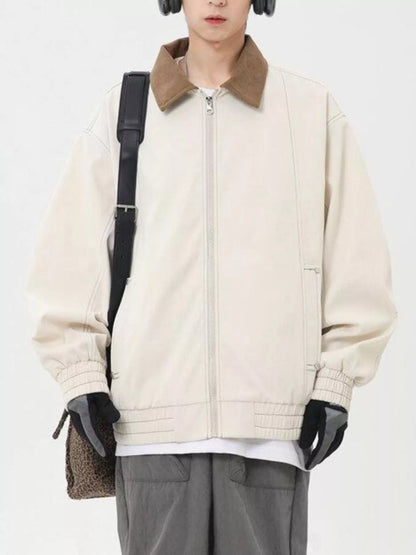 Men's Plus Size Collared Neck Zip-Up Jacket