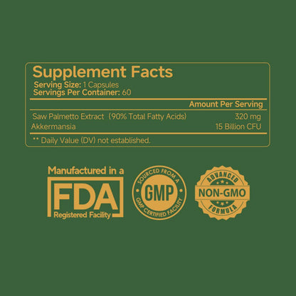 Saw Palmetto Extract With AKK Probiotics Supplement For Urinary Health Metabolism Support