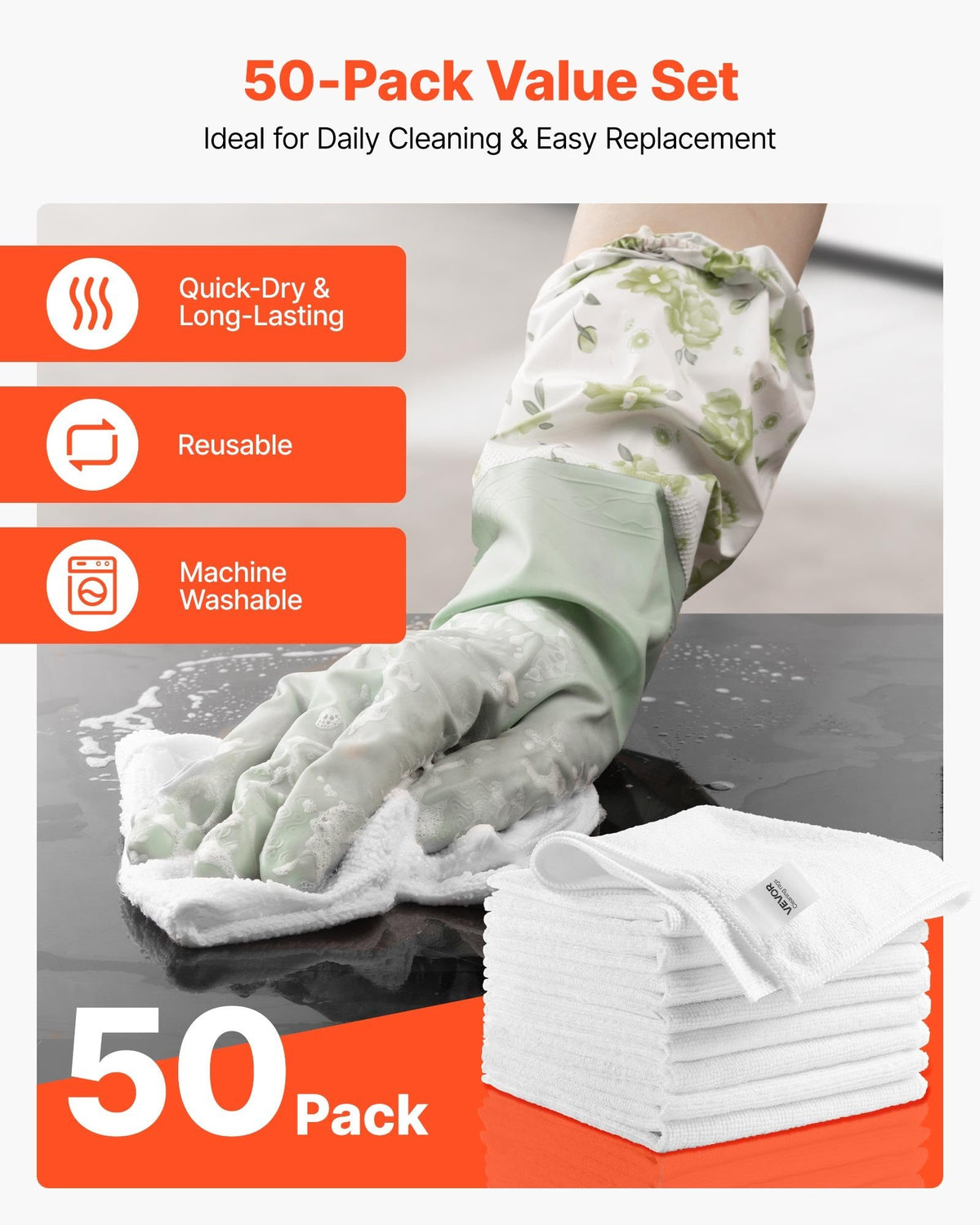 50 Pack White Microfiber Cleaning Cloth, 12 X 12 In Premium Microfiber Towels, Lint-Free And Scratch-Free, Absorbent Cleaning Rags For Car, Household, Kitchen, Window,  SPA, Hotel & Bathroom