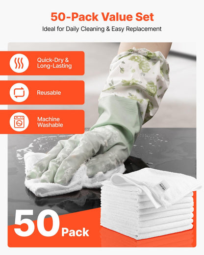 50 Pack White Microfiber Cleaning Cloth, 12 X 12 In Premium Microfiber Towels, Lint-Free And Scratch-Free, Absorbent Cleaning Rags For Car, Household, Kitchen, Window,  SPA, Hotel & Bathroom
